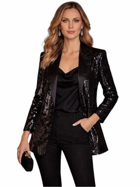 RALPH LAUREN PURPLE LABEL SEQUINS SILK EVENING BLACK EVENING JACKET BLAZER 8